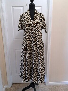Zara Leopard Print Dress Cream Brown Black Women's Small Cotton Lightweight